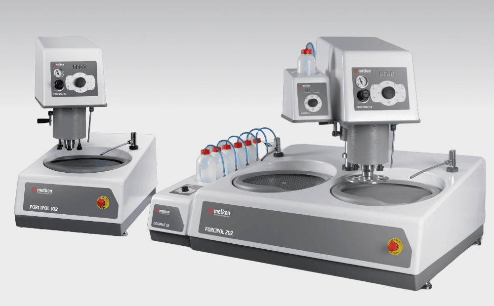 Zautomatyzowane szlifierko-polerki metalograficzne FORCIPOL, jednotalerzowe i dwutalerzowe.